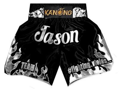 Pantaloncini boxe personalizzati : KNBXCUST-2055-Nero-Argento