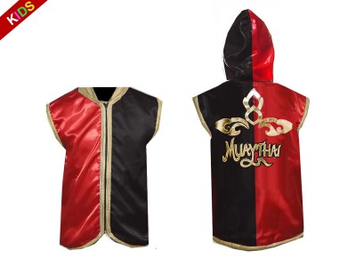 Felpa con cappuccio Muay Thai personalizzate per bambini : KNHODKID-121-Rosso-Nero