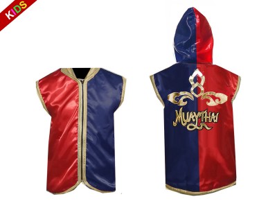 Felpa con cappuccio Muay Thai personalizzate per bambini : KNHODKID-121-Rosso-Blu navy