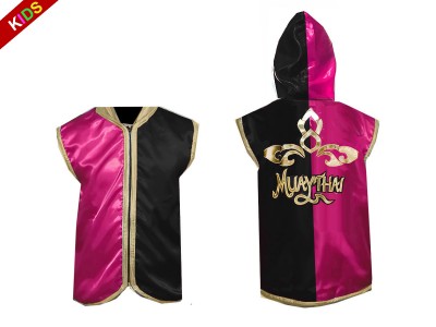 Felpa con cappuccio Muay Thai personalizzate per bambini : KNHODKID-121-Rosa-Nero