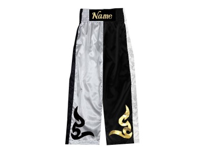 Pantaloni da kickboxing personalizzati : KNPANTS-002-Bianco-Nero