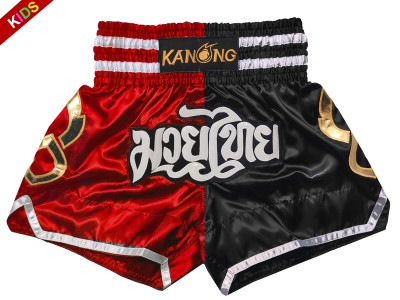 Pantaloncini Kick boxing Bambino KANONG : KNS-143-Rosso-Nero-K