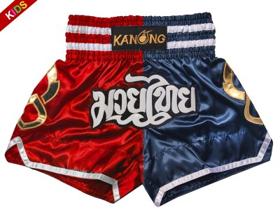 Pantaloncini Kick boxing Bambino KANONG : KNS-143-Rosso-Blu navy-K