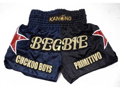 Pantaloncini Kick boxing personalizzati : KNSCUST-1264-Blu navy-Nero
