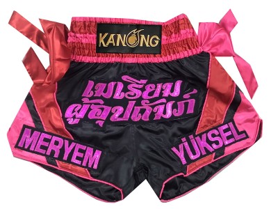 Pantaloncini Muay Thai personalizzati : KNSCUST-1291-Nero-Rosa