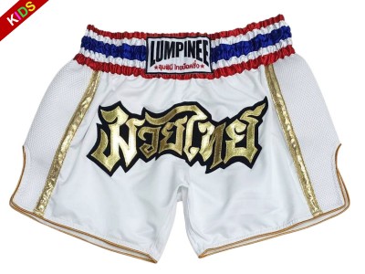 Shorts Bambini da Muay Thai Lumpinee : LUMRTO-006-Bianco-K
