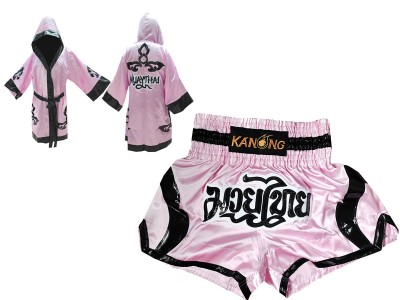 Vestaglia da Thai Boxe e Pantaloncini Muay Thai : Set-143-Rosa
