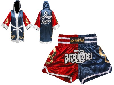Vestaglia da Thai Boxe e Pantaloncini Muay Thai : Set-143-Rosso-Blu navy