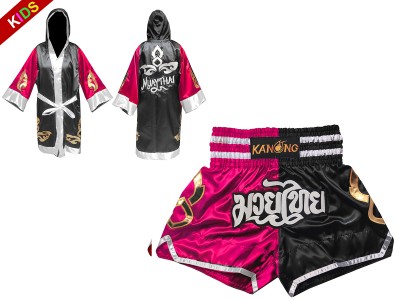 Vestaglia e Pantaloncini Muay Thai per Bambino : Set-143-Rosa-Nero
