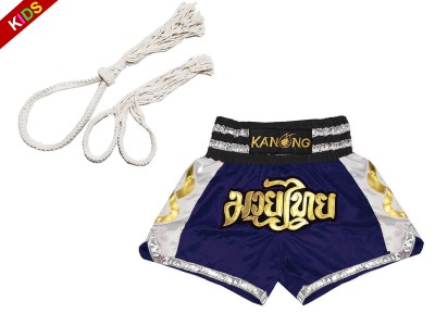 Bambino Set Mongkol Prajead con pantaloncini Muay Thai : Set-Mongkol-Boran-147-Blu navy