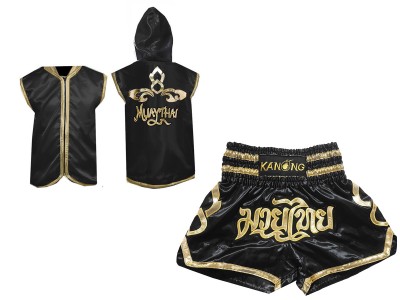 Felpa con cappuccio con zip da Boxe e Pantaloncini Muay Thai : Model 121-Nero