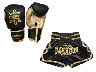 Guantoni Thai boxe e pantaloncini da Muay Thai : Set-121-Nero