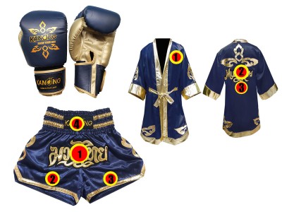 Set di guanti da Kick boxing + pantaloncini personalizzati + vestaglia personalizzata: Thai Power Marina