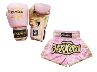 Guantoni Kick boxing e pantaloncini da Muay Thai : Set-121-Rosa