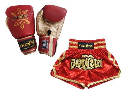 Guantoni Thai boxe e pantaloncini da Kickboxing : Set-121-Rosso