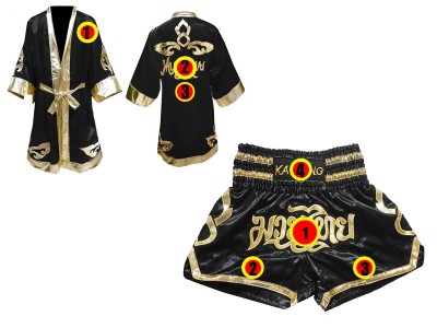 Vestaglia da Boxe Muay Thai Kanong e Pantaloncini Thai Boxe : Model 121-Nero