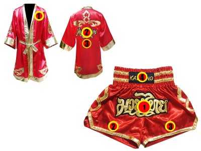 Vestaglia da Kickboxing Kanong e Pantaloncini Muay Thai : Model 121-Rosso
