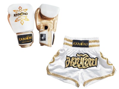 Guantoni Kickboxing e pantaloncini da Muay Thai : Set-121-Bianca