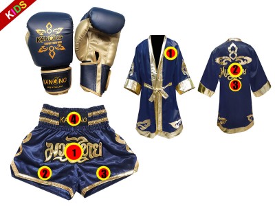 Set di guanti da Muay Thai + pantaloncini personalizzati + vestaglia personalizzata per bambini: Thai Power Marina