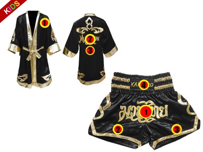 Vestaglia da Boxe Muay Thai e Pantaloncini Thai Boxe per Bambino : Model 121-Nero