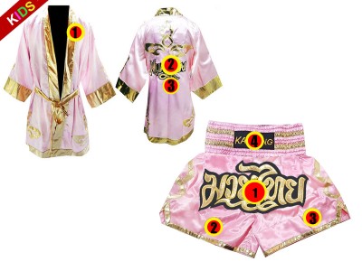 Vestaglia da Boxe Muay Thai e Pantaloncini Kick boxe  per Bambino : Model 121-Rosa