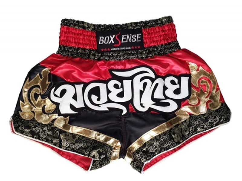 Pantaloncini de Muay Thai BOXSENSE : BXS-086-Rosso