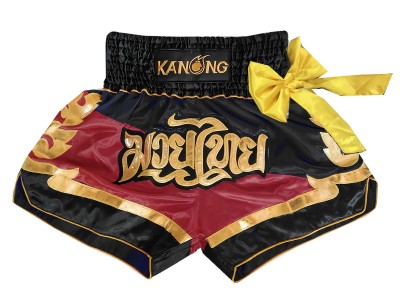 Pantaloncini Thai Boxe KANONG : KNS-130-Nero-Marrone