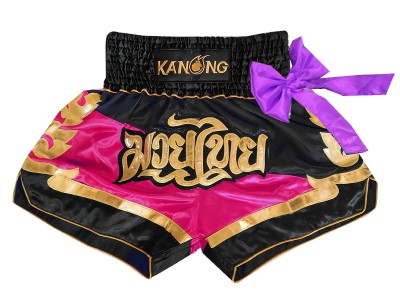 Pantaloncini Thai Boxe KANONG : KNS-130-Nero-Rosa