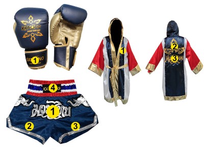 Guantoni da boxe, pantaloncini e vestaglia da Muay Thai personalizzata Guantoni da boxe, pantaloncini e vestaglia da Muay Thai personalizzata