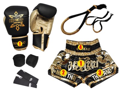 Guantoni da boxe e pantaloncini da kickboxing personalizzati con attrezzatura Muay Thai Guantoni da boxe e pantaloncini da kickboxing personalizzati con attrezzatura Muay Thai