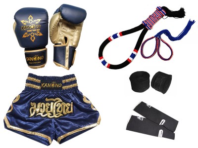 Guanti da boxe e pantaloncini abbinati a un set completo di attrezzatura Muay Thai : Set-121-Blu navy