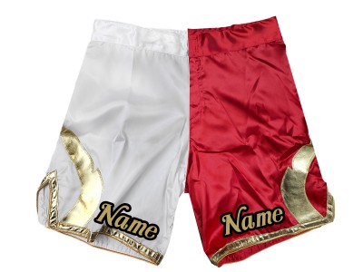 I pantaloncini MMA personalizzati aggiungono nome o logo: bianco-rosso