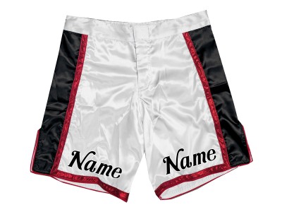 Pantaloncini MMA dal design personalizzato con nome o logo: bianco-rosso