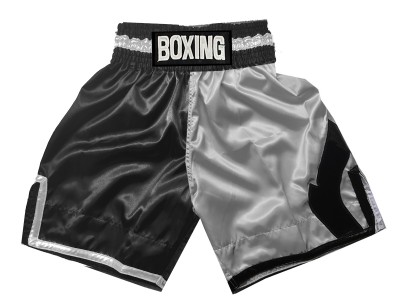 Pantaloncini da boxe personalizzati : KNBSH-037-TT-Nero-Argento