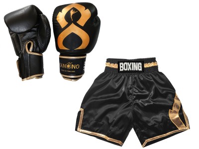 Guantoni Thai boxe e Pantaloncini da boxe : KNCUSET-201-Nero-Oro