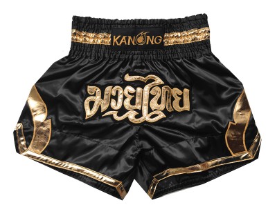 Pantaloncini Thai Boxe Kanong : KNS-144-Nero-Oro