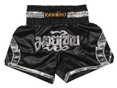 Pantaloncini Thai Boxe Kanong : KNS-144-Nero-Argento