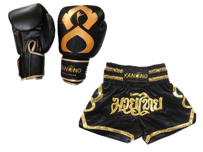 Guantoni Thai boxe e pantaloncini da Muay Thai : Set-121-Thaikick-Nero