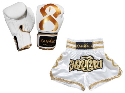 Guantoni Thai boxe e pantaloncini da Muay Thai : Set-121-Thaikick-Bianca