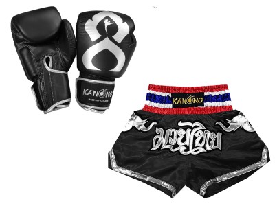 Guantoni Thai boxe e pantaloncini da Muay Thai : Set-125-Gloves-Thaikick-Nero