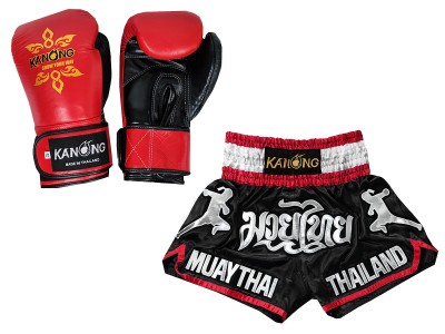Guantoni Thai boxe e pantaloncini da Muay Thai : Set-133-Gloves-Nero