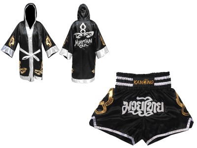 Vestaglia da Thai Boxe e Pantaloncini Muay Thai : Set-143-Nero