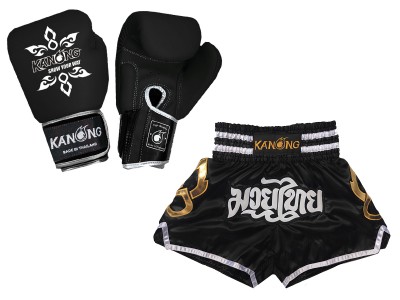 Guantoni Thai boxe e pantaloncini da Muay Thai : Set-143-Gloves-Nero
