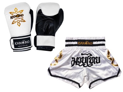 Guantoni Thai boxe e pantaloncini da Muay Thai : Set-143-Gloves-Bianca