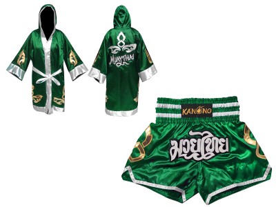 Vestaglia da Thai Boxe e Pantaloncini Muay Thai :  Set-143-Verde