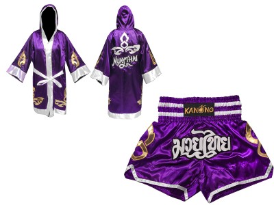 Vestaglia da Thai Boxe e Pantaloncini Muay Thai : Set-143-Viola