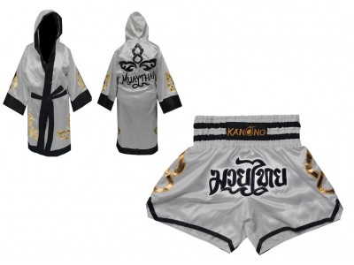 Vestaglia da Thai Boxe e Pantaloncini Muay Thai :Set-143-Silver