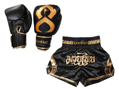 Guantoni Thai boxe e pantaloncini da Muay Thai : Set-144-Gloves-Nero-Oro