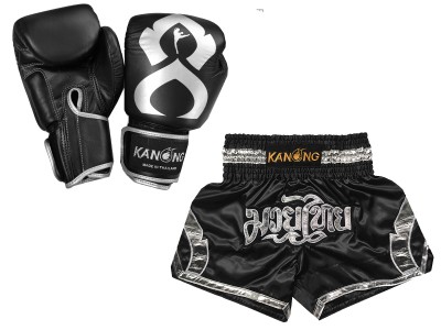 Guantoni Thai boxe e pantaloncini da Muay Thai :  Set-144-Gloves-Nero-Argento