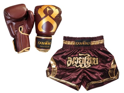 Guantoni Thai boxe e pantaloncini da Muay Thai : Set-144-Gloves-Marrone